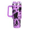 40oz 5D cowprint Insulated Tumbler With Handle And Straw Lid Portable Large Capacity water bottle, Heat preservation