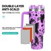 40oz 5D cowprint Insulated Tumbler With Handle And Straw Lid Portable Large Capacity water bottle, Heat preservation