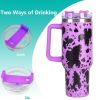 40oz 5D cowprint Insulated Tumbler With Handle And Straw Lid Portable Large Capacity water bottle, Heat preservation