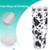 40oz 5D cowprint Insulated Tumbler With Handle And Straw Lid Portable Large Capacity water bottle, Heat preservation