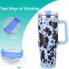 40oz 5D cowprint Insulated Tumbler With Handle And Straw Lid Portable Large Capacity water bottle, Heat preservation