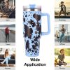 40oz 5D cowprint Insulated Tumbler With Handle And Straw Lid Portable Large Capacity water bottle, Heat preservation